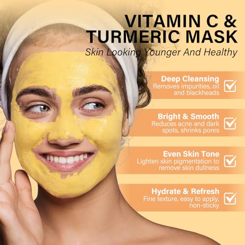 Turmeric Vitamin C Clay Mask -Turmeric Facial Mask - Brightening Clay Face Mask Skincare, Deep Cleansing Face Mask, Acne Face Mask for for Dark Spots, Dull Skin, Refining Pores and Controlling Oil