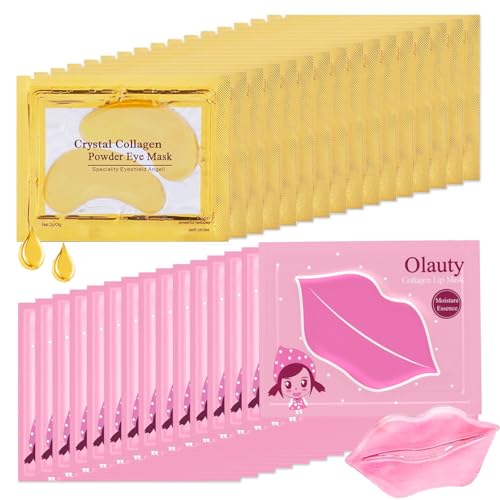 30 Pairs Collagen Crystal Lip Masks & 24K Gold Eye Mask, Crystal Collagen Under Eye Patches for Puffy Eyes, Effectively Nourishes, Moisturizing & Reducing Fine Lines Dark Circle Lip & Eye Care
