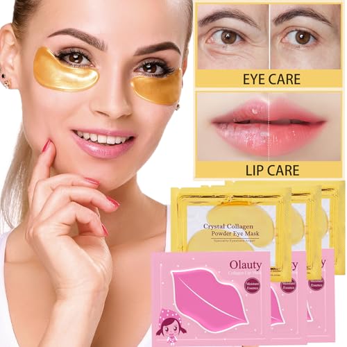30 Pairs Collagen Crystal Lip Masks & 24K Gold Eye Mask, Crystal Collagen Under Eye Patches for Puffy Eyes, Effectively Nourishes, Moisturizing & Reducing Fine Lines Dark Circle Lip & Eye Care