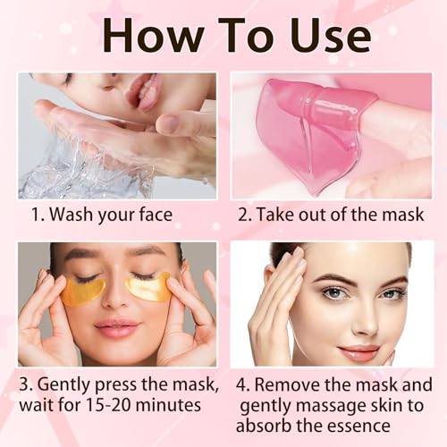 30 Pairs Collagen Crystal Lip Masks & 24K Gold Eye Mask, Crystal Collagen Under Eye Patches for Puffy Eyes, Effectively Nourishes, Moisturizing & Reducing Fine Lines Dark Circle Lip & Eye Care