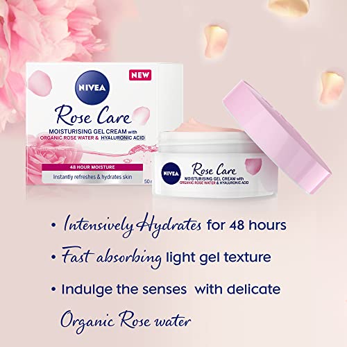 24h Day Cream (50 ml), Face Care with Rose Water and Hyaluron, Light Gel Face Cream for Smooth Delicate Skin, Moisturising Cream