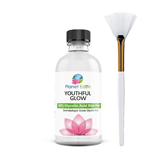 Planet Eden 40% Glycolic Acid Chemical Peel Kit with Fan Brush - Peel for Wrinkles, Enlarged Pores, Dark marks, Sun Damage