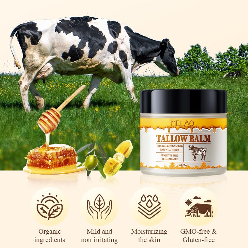 2Bmagic Tallow and Honey Balm for Skin Care - Grass-Fed Beef Tallow & Raw Wild Honey Blend - All Natural Moisturizing Body Oil (2 oz)