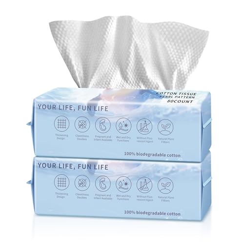 YOFUN Face Towels,Disposable Facial Towels,Ultra Soft Thick Daily Facial Tissues,Biodegradable Face Towelettes for Cleansing, Skincare and Makeup Remover,Dry Wipes, 160 Count 10" x 8" Face Wipes