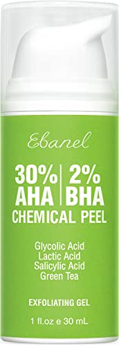 Ebanel 30% AHA 2% BHA Chemical Peel Exfoliant Gel, Face Peel with Glycolic Acid, Salicylic Acid, Lactic Acid, Green Tea, Chamomile for Acne Scars, Dark Spots, Wrinkles, Fine Lines