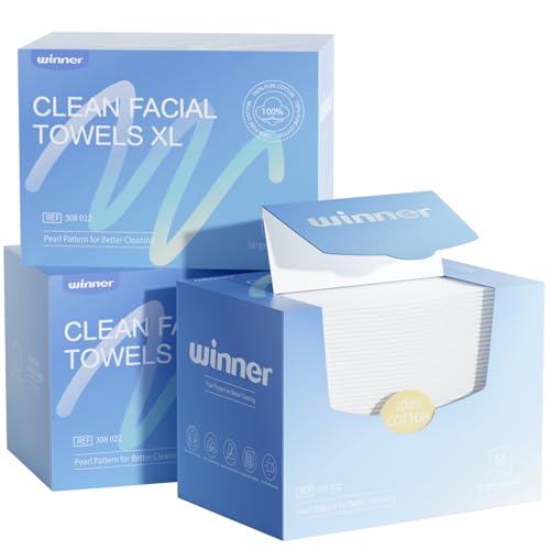 Winner Disposable Face Towels | 100% USA Cotton Face Towelettes, Super Soft & Thick Face Cloths for Sensitive Skin, Makeup Remover Dry Wipes, Face Drying Towels for Skin Care, 165 Count, 3 Pack