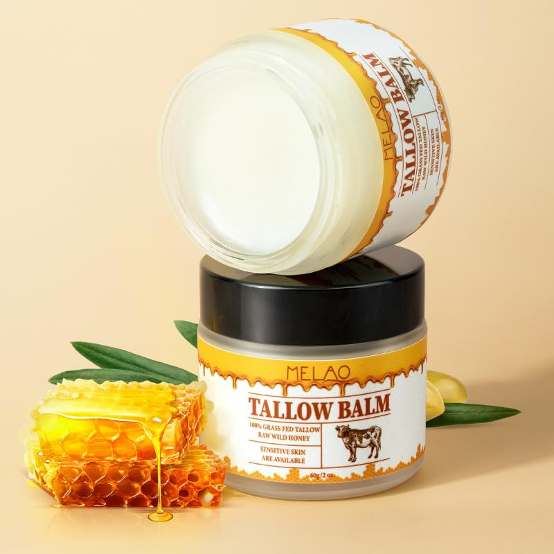 2Bmagic Tallow and Honey Balm for Skin Care - Grass-Fed Beef Tallow & Raw Wild Honey Blend - All Natural Moisturizing Body Oil (2 oz)