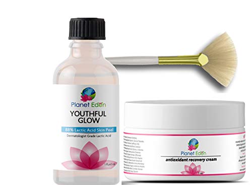 Planet Eden 88% Lactic Acid Skin Chemical Peel Kit with Antioxidant Recovery Cream and Fan Brush - Alpha Hydroxy Acid - Reduce the Signs of Aging with a At Home Skin Peel