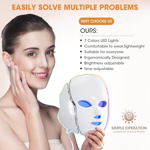 YIPYOP Blue Red Light Theràpy Màsk for Face, 7 Colors led face màsk Light Theràpy, Skin Care Màsk for Face