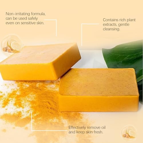 Turmeric Facial Cleanser Set, Turmeric Face Wash, Foaming Facial Cleanser and Lemon Turmeric Soap Bar, Face Skincare Deep Cleaning Moisturizing for All Skin