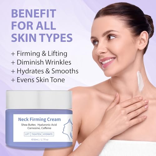 New Neck Firming Tightening Cream: Anti Aging Wrinkle Cream on Neck & Décolleté, Tighten and Lift Neck Cream for Fine Lines, Sagging Crepe Skin, Skin Care Moisturizer Face Cream, Day & Night - 1.7 oz