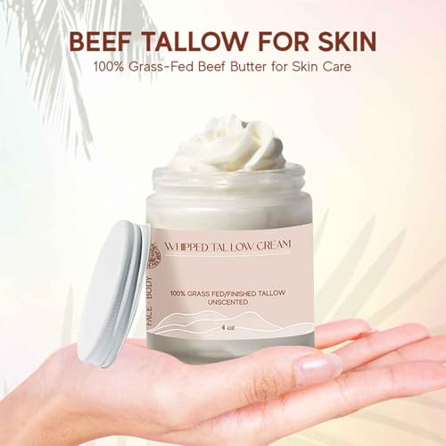 100% Grass Fed/Finished Beef Tallow for Skin Care - Whipped Moisturizer for Sensitive Skin - Tallow Balm for Skin Hydration - Natural Moisturizer for Face & Body, 4 Folz
