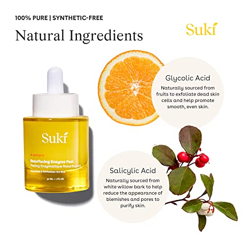 Suki Skincare Resurfacing Enzyme Peel - With Glycolic Acid, Papain, Apple, & Pumpkin - Chemical Exfoliant that Reduces Dry Skin Buildup While Promoting Radiant, Smooth, Soft Skin - 30 ml