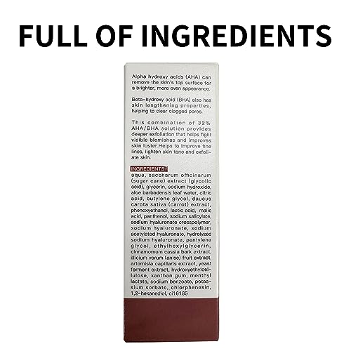 AHA 30% + BHA 2% Peeling Solution Exfoliating AHA 30% BHA 2% Peeling Solution Chemical Peel for Face BHA AHA Mask Red Peel BHA Liquid Exfoliant BHA Peeling Solution 1Floz