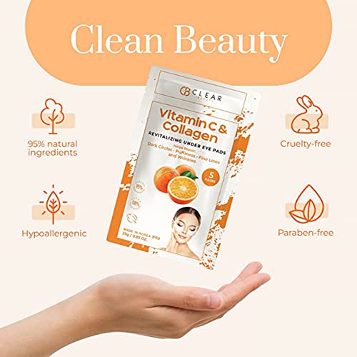 Clear Beauty Vitamin C & Collagen Under Eye Patches 5 Pack - Diminishes Dark Circles & Puffiness, Anti-aging, Cooling & Soothing Eye Pads - Cruelty Free Korean Skincare