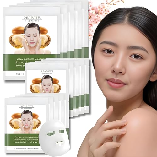 Shea Butter Facial Sheet Mask | Intense Moisture Daily Hydrating Face Masks | Face Moisturizer Skin Care Sheet | Korean Skincare | Not Tested on Animals [10 Sheets]