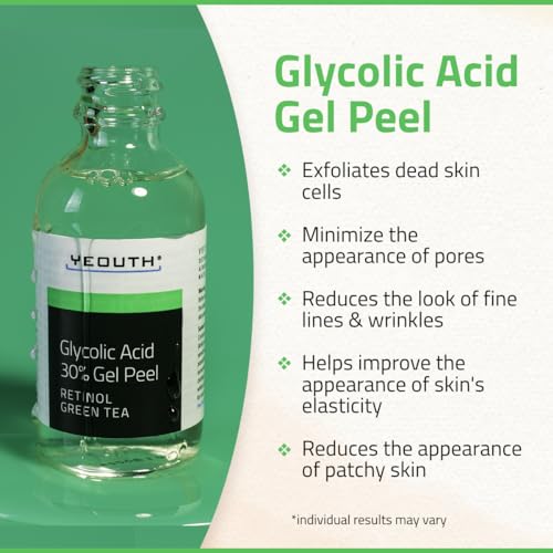 YEOUTH Glycolic Acid Gel for Face, Exfoliating Gel for Face At Home Glycolic Acid 30% Gel with Retinol, 30% Glycolic Acid Face Peel Designed to Refresh & Smooth the Appearance of Skin 1oz