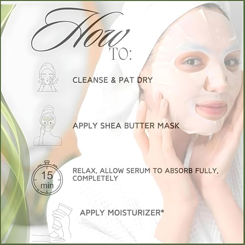 Shea Butter Facial Sheet Mask | Intense Moisture Daily Hydrating Face Masks | Face Moisturizer Skin Care Sheet | Korean Skincare | Not Tested on Animals [10 Sheets]