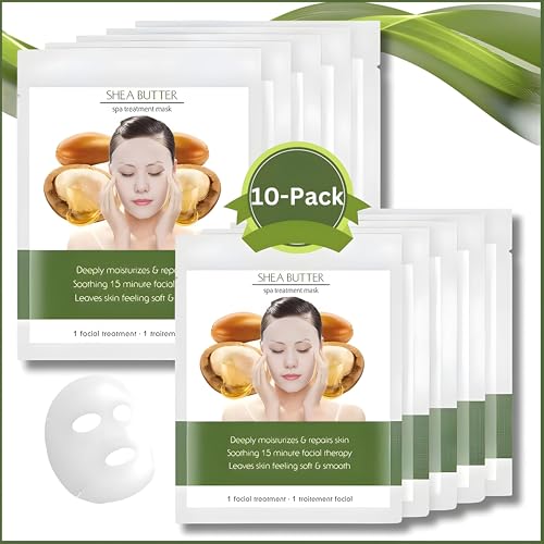 Shea Butter Facial Sheet Mask | Intense Moisture Daily Hydrating Face Masks | Face Moisturizer Skin Care Sheet | Korean Skincare | Not Tested on Animals [10 Sheets]