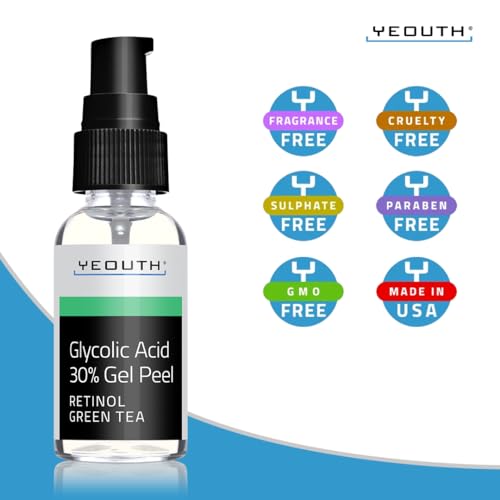 YEOUTH Glycolic Acid Gel for Face, Exfoliating Gel for Face At Home Glycolic Acid 30% Gel with Retinol, 30% Glycolic Acid Face Peel Designed to Refresh & Smooth the Appearance of Skin 1oz