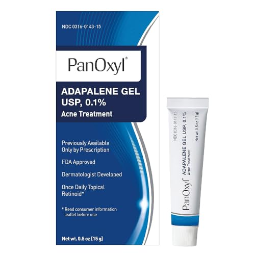PanOxyl Adapalene 0.1% Leave-On Gel, 30 Day Supply, Retinoid Gel Acne Treatment, Acne Prone Skin, Oil Free, Fragrance Free, 0.5 oz