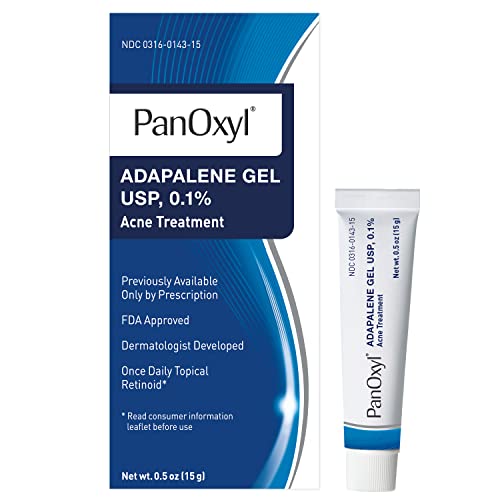 PanOxyl Adapalene 0.1% Leave-On Gel, 30 Day Supply, Retinoid Gel Acne Treatment, Acne Prone Skin, Oil Free, Fragrance Free, 0.5 oz