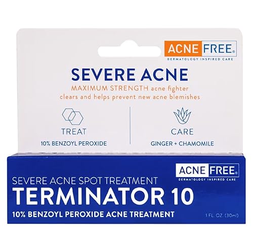 AcneFree Terminator 10 Acne Spot Treatment with Benzoyl Peroxide 10% Maximum Strength Acne Cream Treatment, 1 Ounce - Pack Of 1
