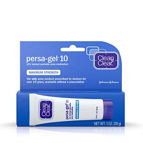 Clean & Clear Persa-Gel 10 Oil-Free Acne Spot Treatment with Maximum Strength 10% Benzoyl Peroxide, Topical Pimple Cream & Acne Gel Medication for Face Acne, Fragrance-Free, 1 fl. oz