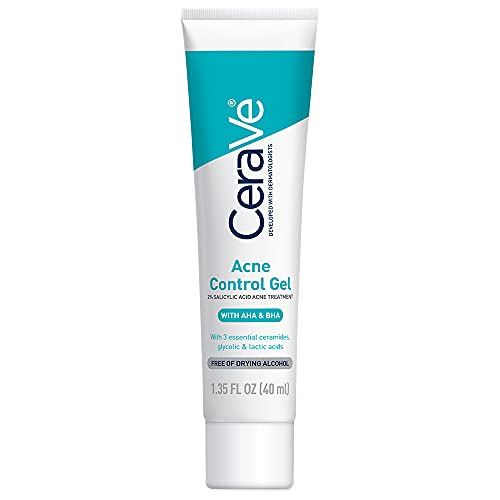 CeraVe Salicylic Acid Acne Treatment with Glycolic Acid and Lactic Acid | AHA/BHA Acne Gel for Face to Control and Clear Breakouts |1.35 Ounce