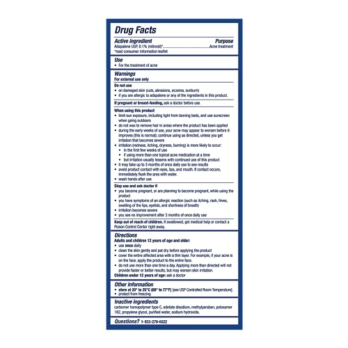 PanOxyl Adapalene 0.1% Leave-On Gel, 30 Day Supply, Retinoid Gel Acne Treatment, Acne Prone Skin, Oil Free, Fragrance Free, 0.5 oz