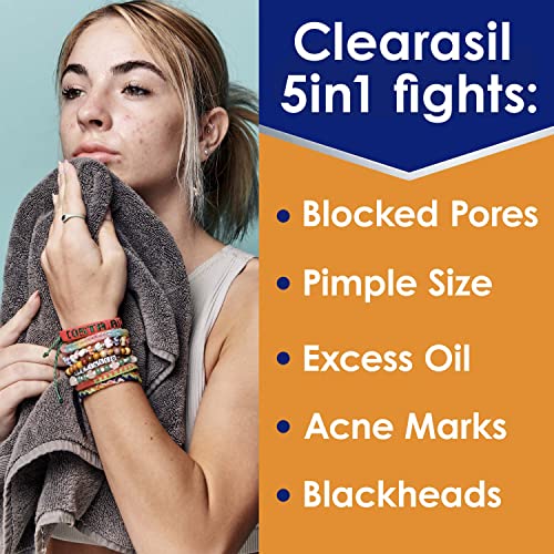 Clearasil Stubborn Acne Control 5in1 Spot Treatment Cream, Maximum Strenght with 10% Benzoyl Peroxide, Acne Medication, 1 oz