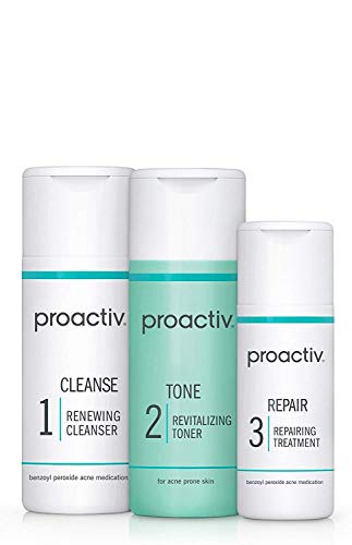 Proactiv 3 Step Acne Treatment - Benzoyl Peroxide Face Wash, Repairing Acne Spot Treatment for Face and Body, Exfoliating Toner - 30 Day Complete Acne Skin Care Kit
