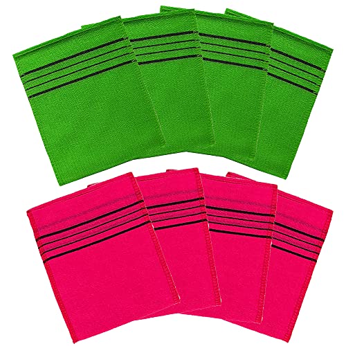 8-Pack Asian Exfoliating Bath Washcloths - Red/Green