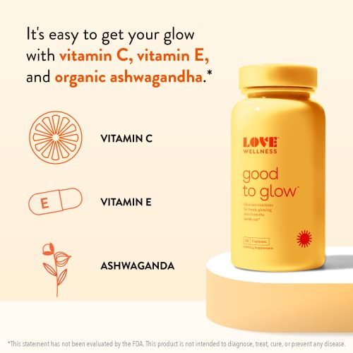 Love Wellness Good to Glow Collagen Supplement | Skin Care with Biotin, Vitamin C, E, & Zinc | Promotes Smooth, Glowing & Clear Skin | Enhances Smoothness, Reduces Wrinkles & Fine Lines | 60 Capsules