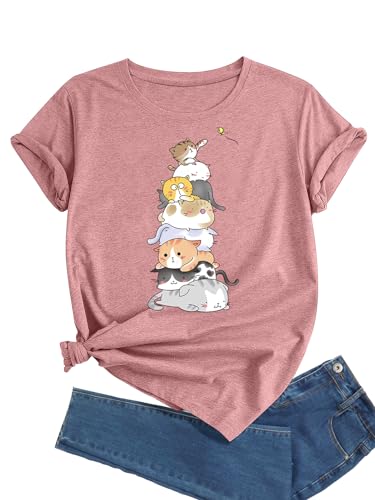 Cute Cat Graphic Casual Summer Tee for Women