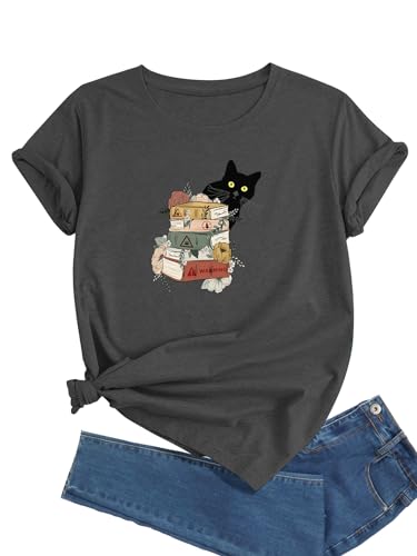 Funny Cat and Book Lover Graphic T-Shirt
