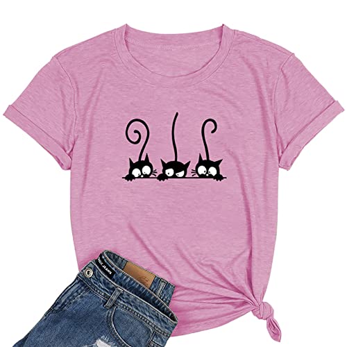 Three Cats Print Cute Teens Novelty T-Shirt