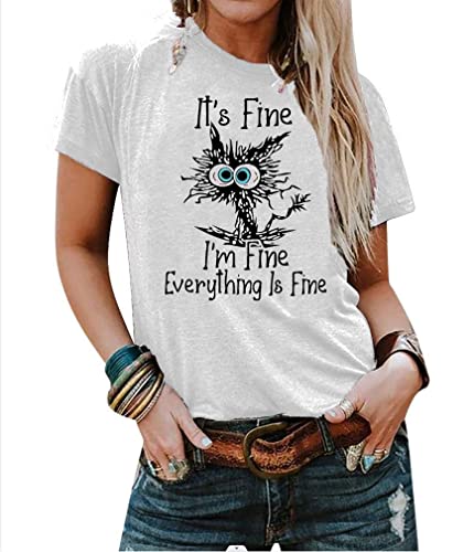 I'm Fine" Cute Cat Graphic Tee for Women