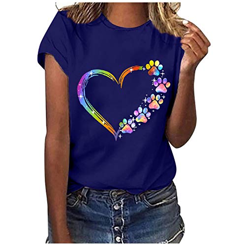 Blue Dog Paw Heart Graphic Women's Tee Funny Top