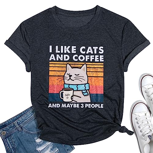 Vintage Cat & Coffee Lover Graphic T-Shirt