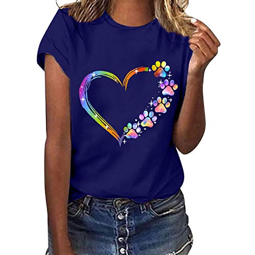 Blue Dog Paw Heart Graphic Women's Tee Funny Top