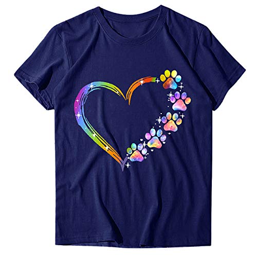 Blue Dog Paw Heart Graphic Women's Tee Funny Top
