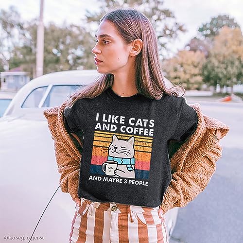 Vintage Cat & Coffee Lover Graphic T-Shirt