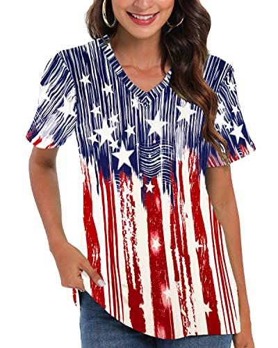 Women's Patriotic V-Neck Shirt with USA Flag