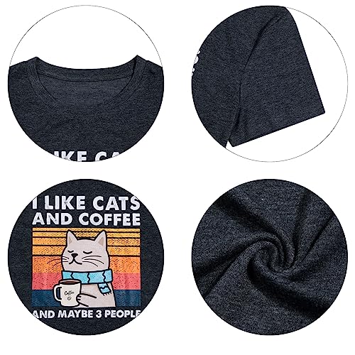 Vintage Cat & Coffee Lover Graphic T-Shirt