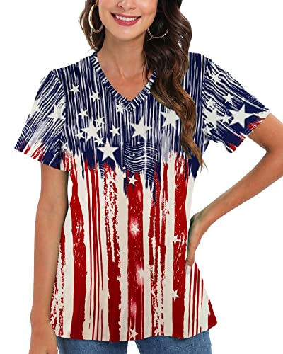 Women's Patriotic V-Neck Shirt with USA Flag