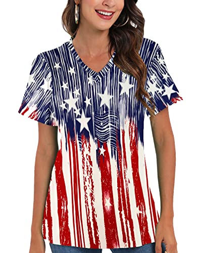 Women's Patriotic V-Neck Shirt with USA Flag