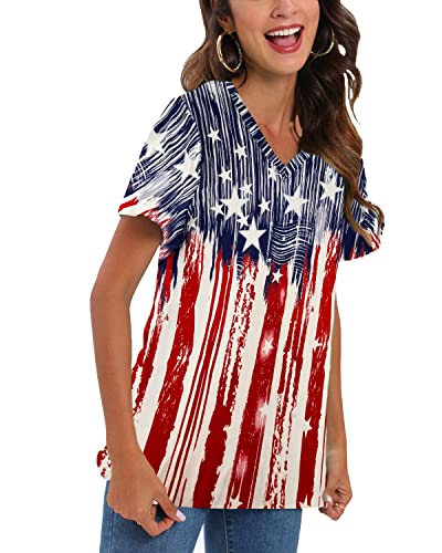 Women's Patriotic V-Neck Shirt with USA Flag
