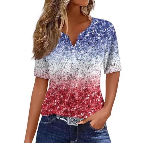 Women's Patriotic Henley Shirt for 4th of July