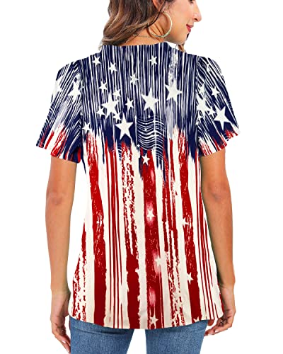 Women's Patriotic V-Neck Shirt with USA Flag